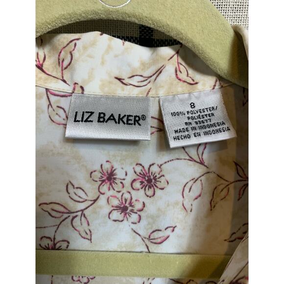 Vintage Liz Baker Button up V- Neck Blouse Size 8 Floral Pattern Neutral Tones - Picture 4 of 7